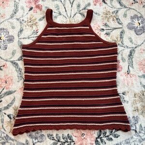 Cloud Chaser Striped Knit Tank Top - Red and Cream